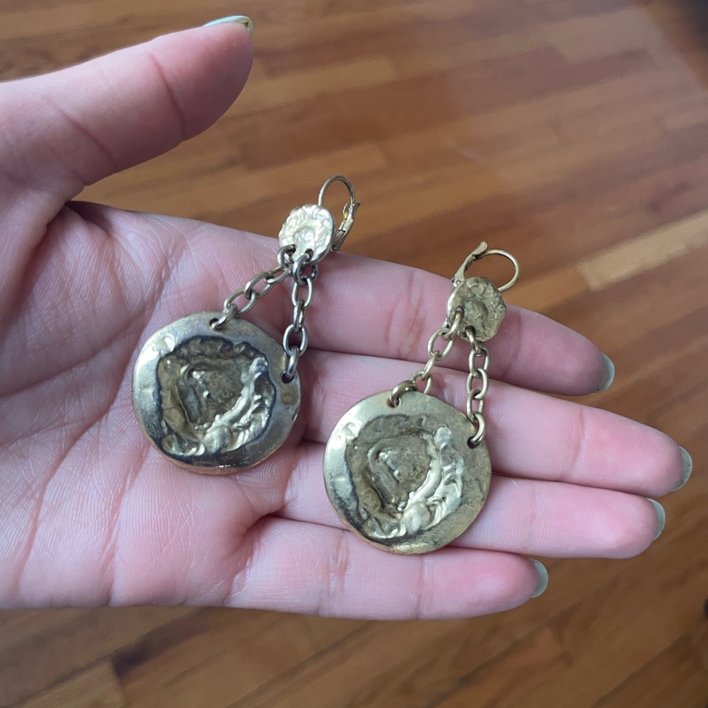 Unique Chic Distressed Gold Statement Dangle Earr… - image 7